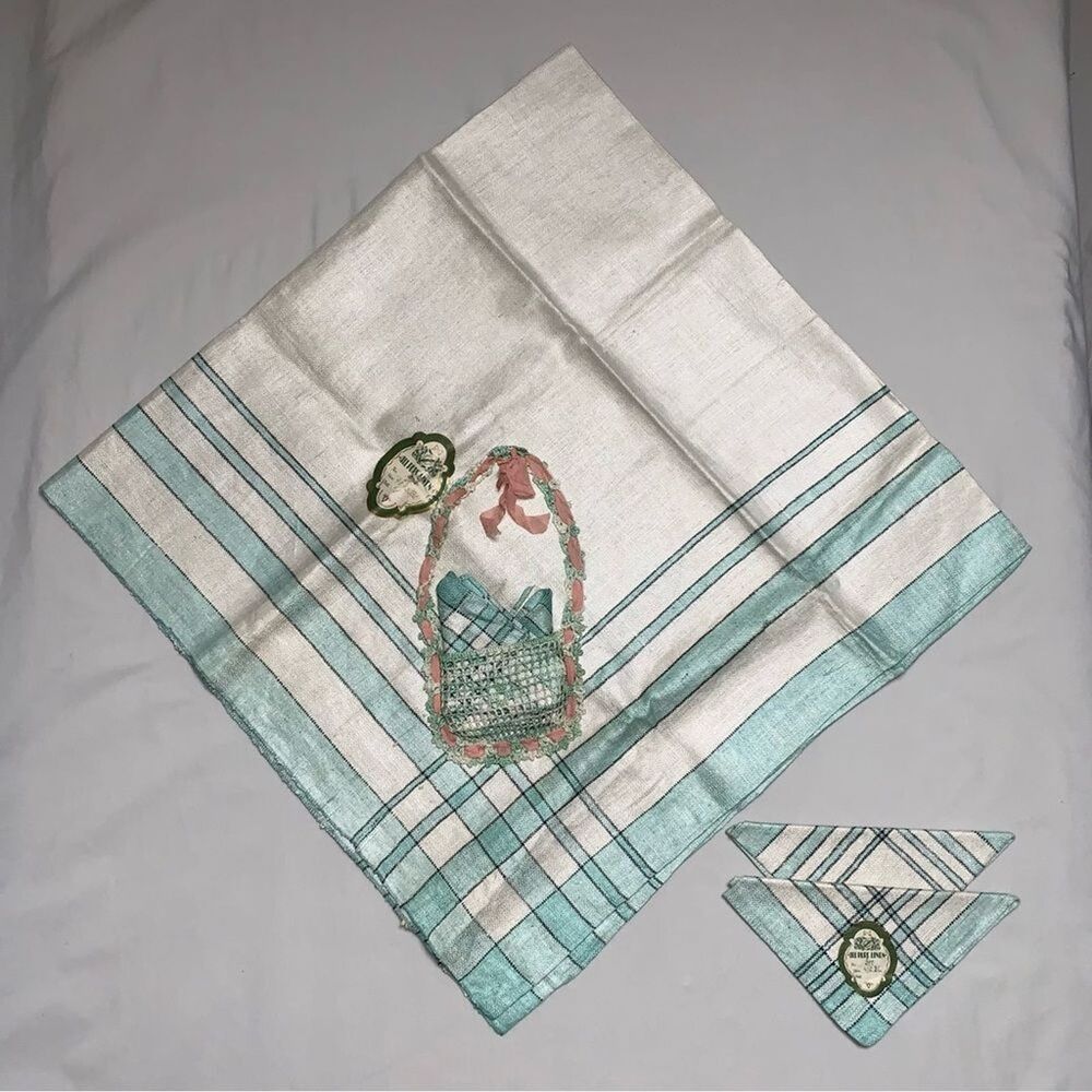 NWT Antique Linen Crochet Tablecloth White Green  T.C All Pure Czech Collectible